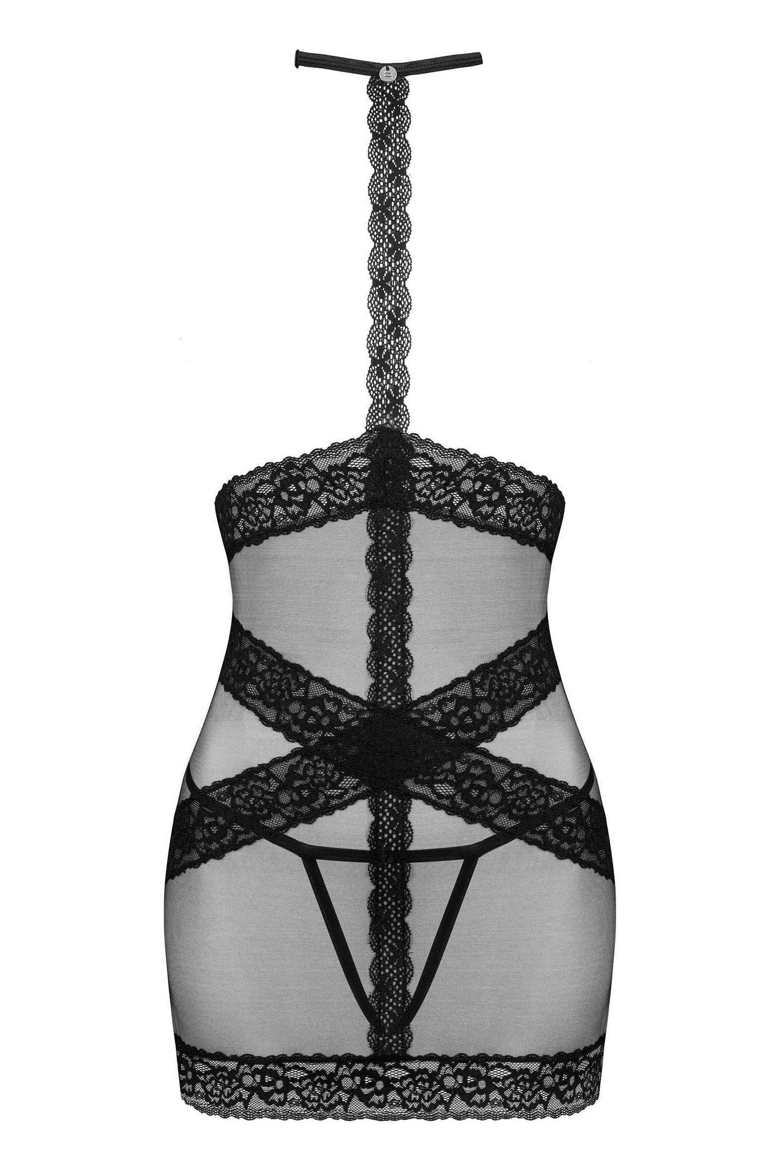 Set de lenjerie intima Lacrisia - rochie seducatoare cu insertii din dantela și chiloti crotchless M/L, negru - imagine 3