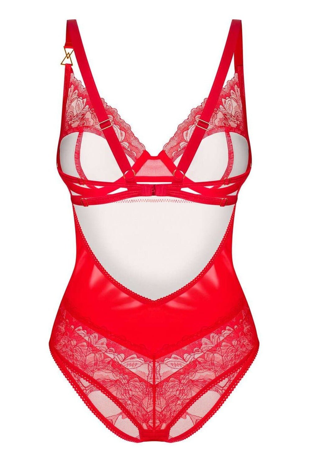 Body Aliosa - lenjerie erotică din vinil și dantelă cu decupaje sexy, roșu - imagine 6