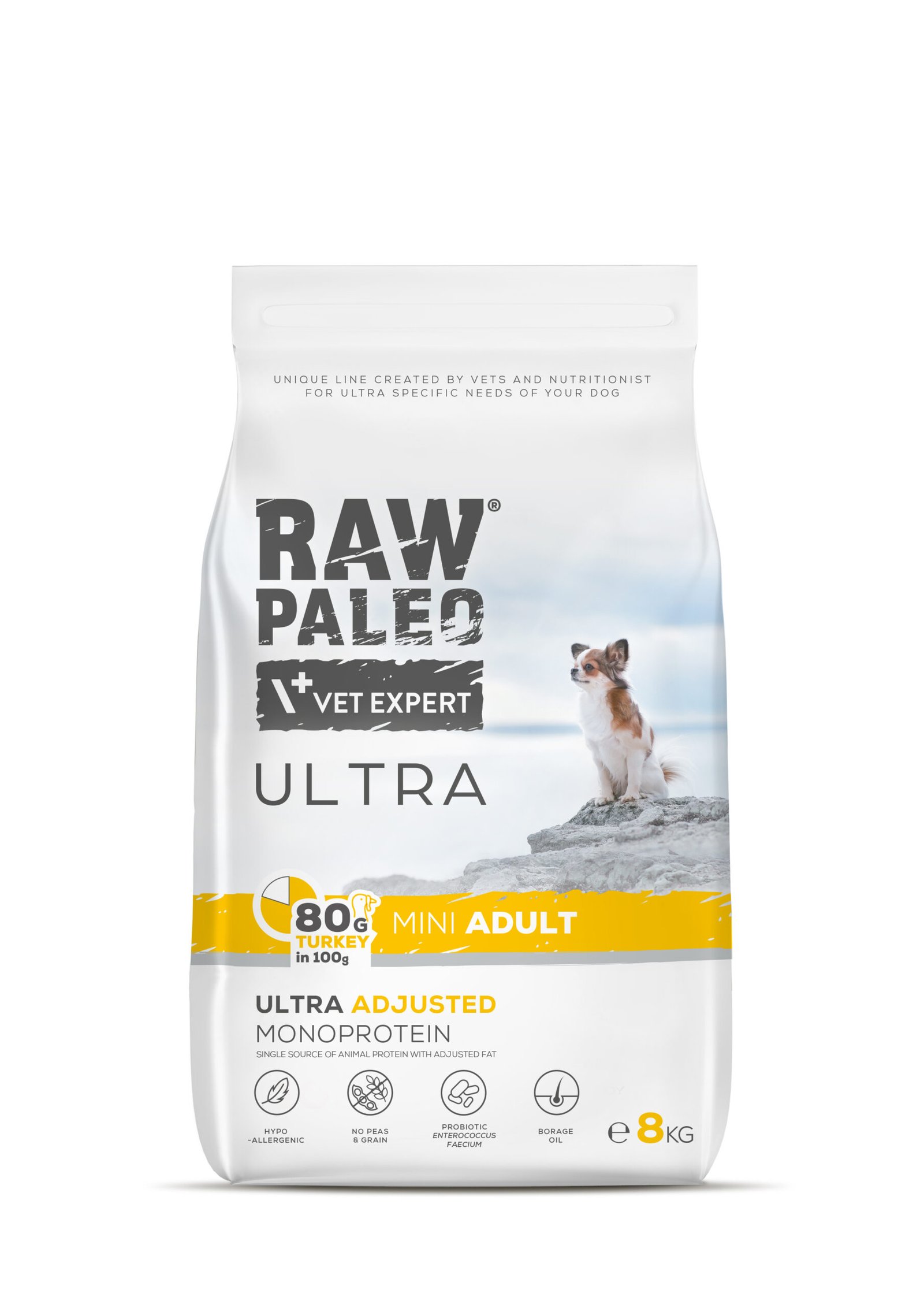 Hrană uscată pentru câini Raw Paleo Ultra Turkey Mini Adult 8kg