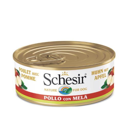Hrana umeda pentru caini Schesir adult cu pui si mere 150 g
