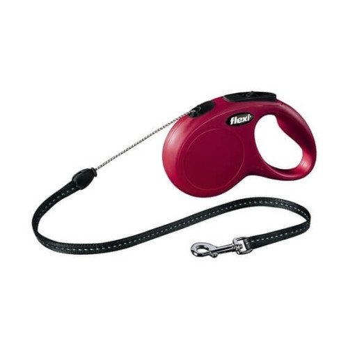 Lesa retractabila, rosie, lungime 5 m, pentru caini cu greutate de pana la 12 kg, cu sistem rapid de franare