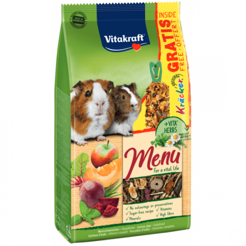 Hrana pentru porcusori de Guineea Vitakraft Promo Menu G. Pig 1kg + Baton 56g Gratis