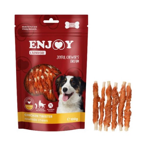 Recompense pentru caini Enjoy Carnivore Rawhide Chews cu pui 100 gr