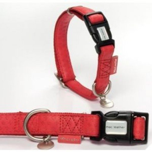 Zgarda caini din piele, rosie, reglabila, 45-70 cm x 25 mm