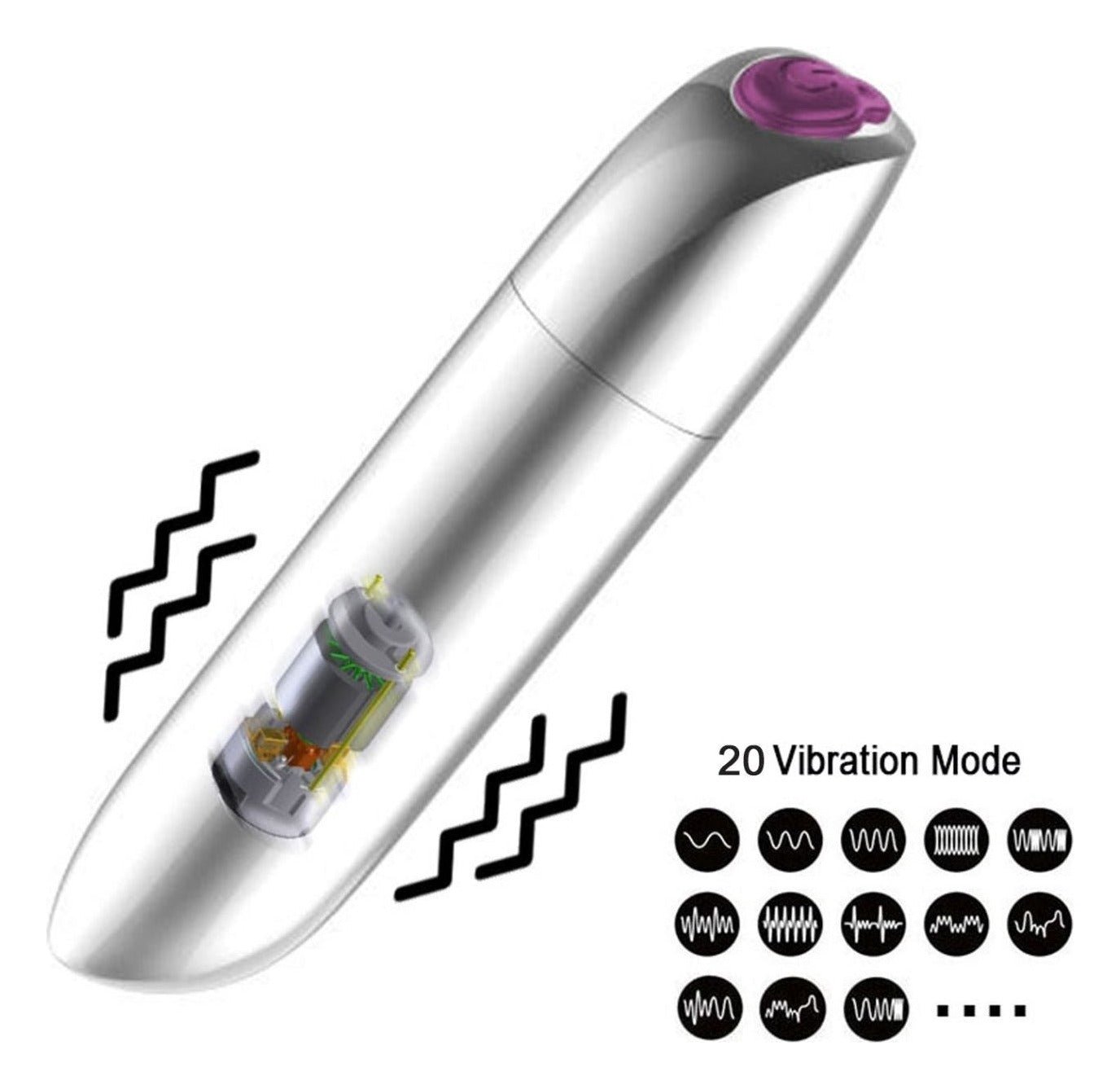 Vibrator clitoris Powerful Bullet cu 20 moduri de vibratii si incarcare USB, 10 cm, argintiu - imagine 3