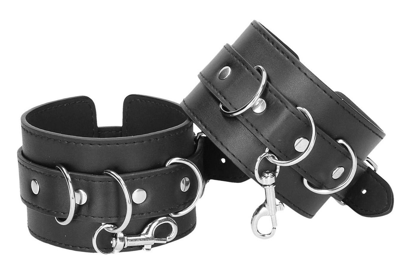 Catuse din piele pentru maini si picioare Bonded Leather Hogtie, accesorii BDSM cu prinderi si detalii metalice, negru - imagine 4