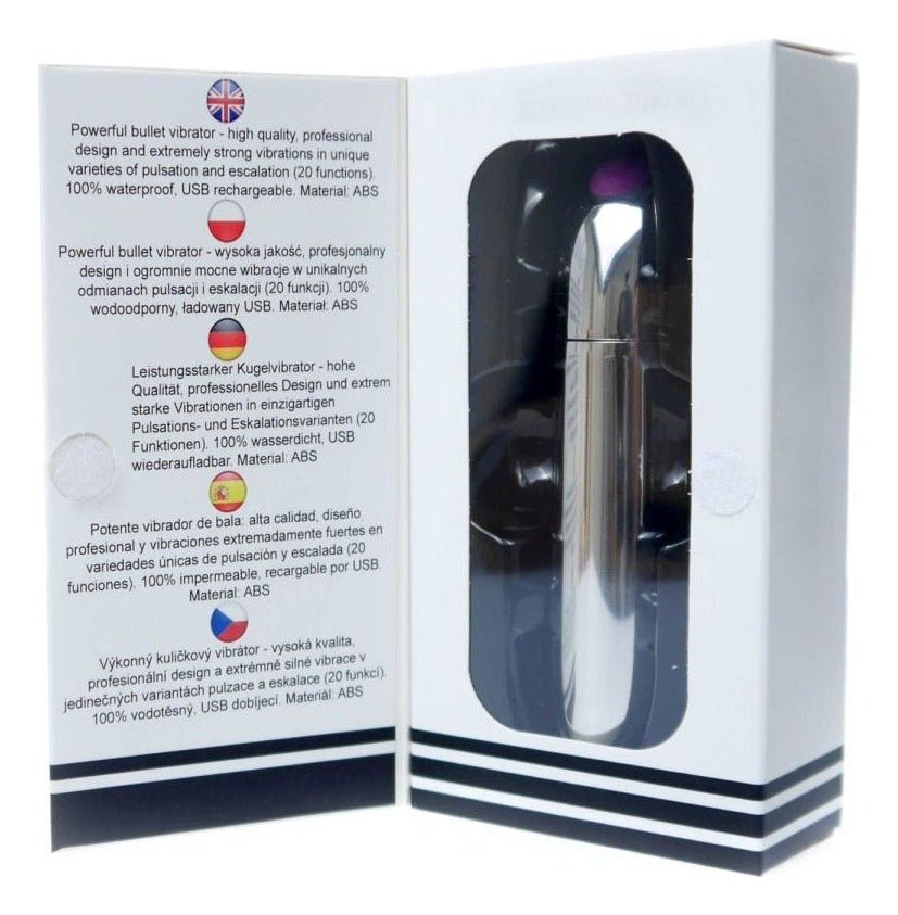Vibrator clitoris Powerful Bullet cu 20 moduri de vibratii si incarcare USB, 10 cm, argintiu - imagine 6