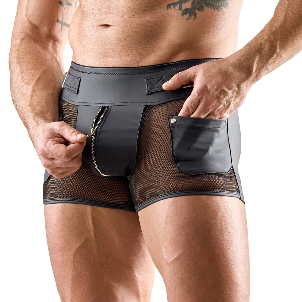 Boxeri Barbati din Plasa cu Fermoar Frontal, Negru, L