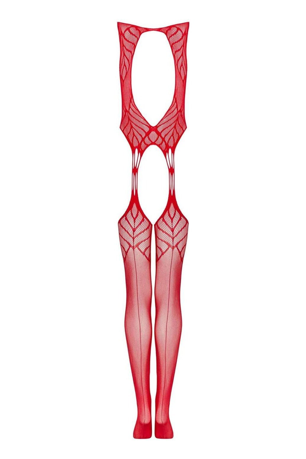 Bodystocking Obsessive N122 - lenjerie erotică din plasă cu portjartier și decupaje XL/XXL, roșu - imagine 4