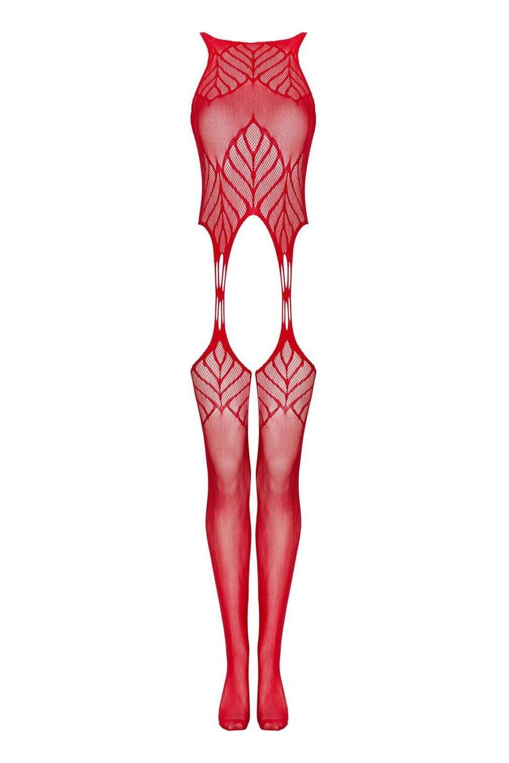 Bodystocking Obsessive N122 - lenjerie erotică din plasă cu portjartier și decupaje XL/XXL, roșu - imagine 3