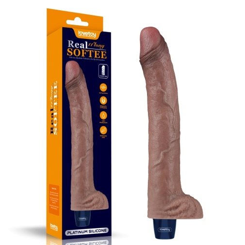 Vibrator Realist Real Softee, 10 Moduri Vibratii, Silicon Platinat, USB, Maro, 28 cm