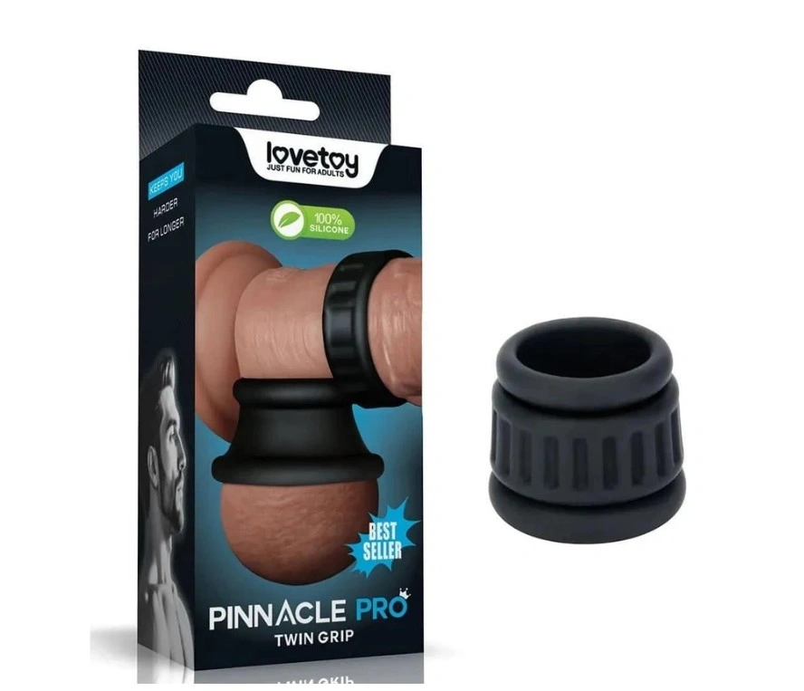 Set 2 Inele de Penis Pinnacle Pro Twin Grip, Silicon, Negru
