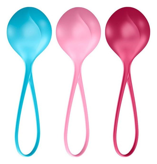 Set 3 bile vaginale Satisfyer pentru exercitii Kegel, silicon premium, dimensiune M (medium), single - imagine 2