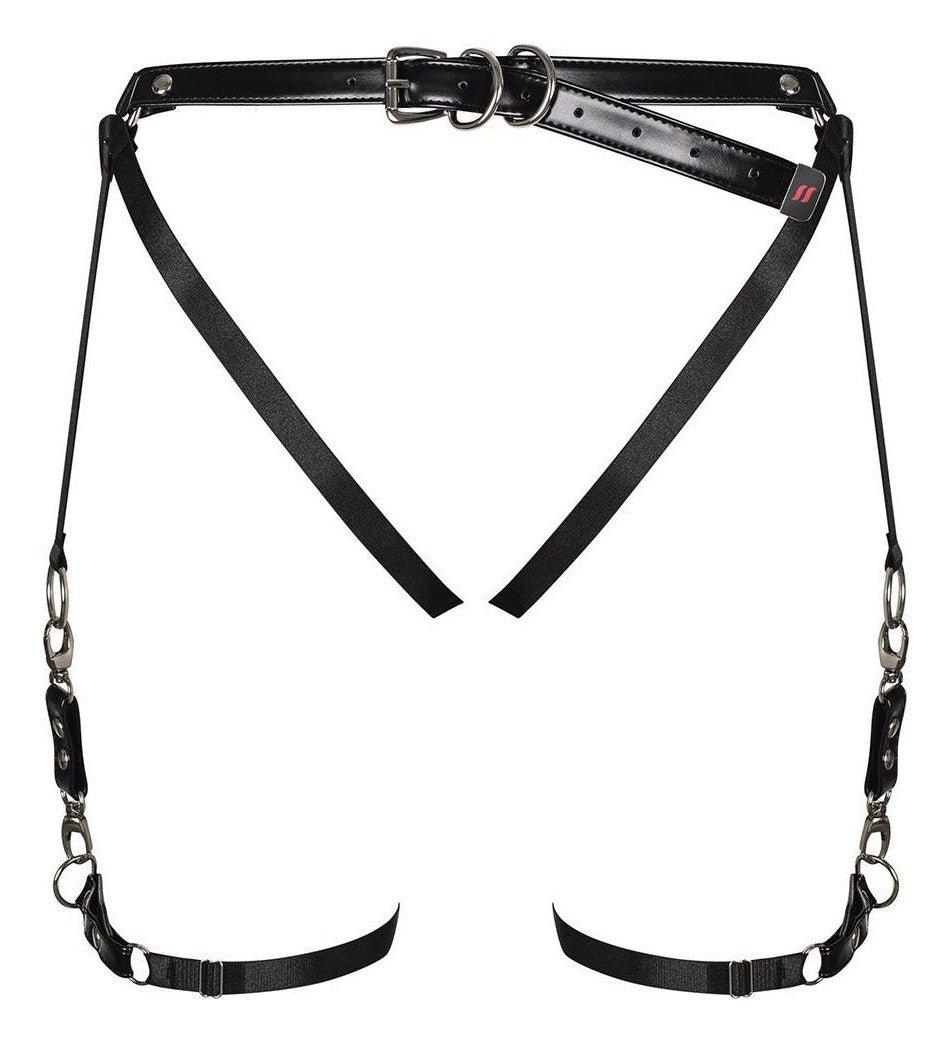 Accesoriu erotic Spicy Harness A762– portjartier provocator din vinil cu bretele reglabile si insertii metalice XL/XXL, negru - imagine 4