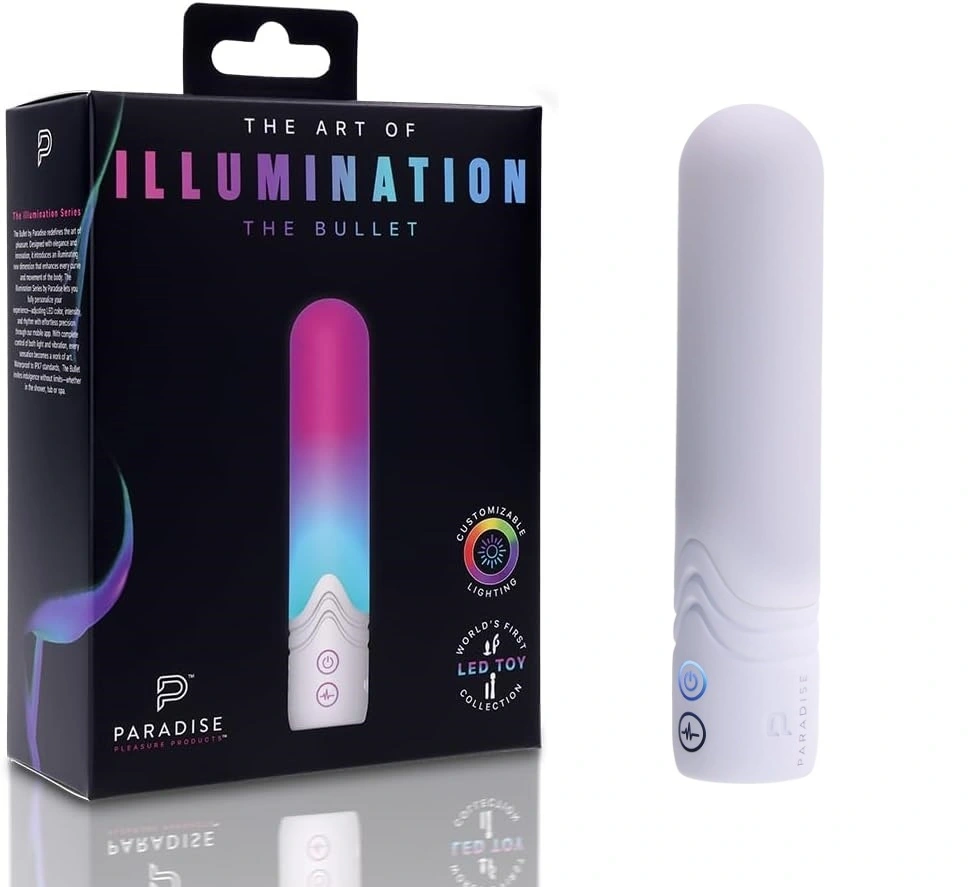 Vibrator Paradise Illumination The Bullet, Control Aplicatie Mobila, Lumina Led, Silicon, USB Magnetic, Alb, 11.8 cm