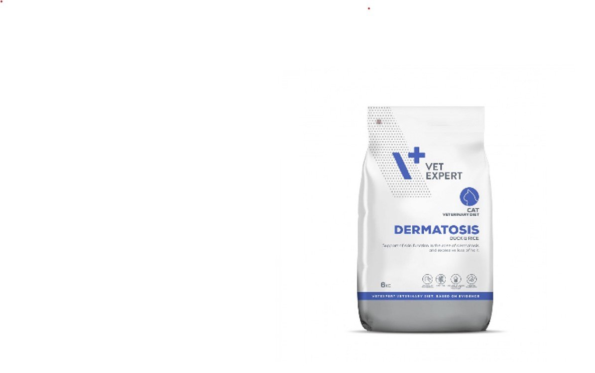 Hrana dietetica pentru pisici cu dermatite Vet Expert Dermatosis Cat, rata si orez, 6 kg