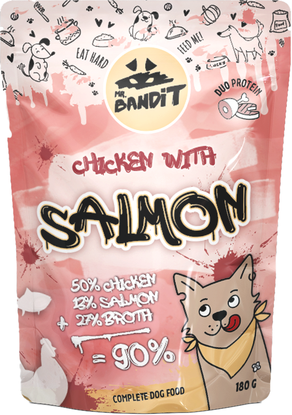 Hrană umedă pentru câini Mr. Bandit DuoProtein, pui și somon,180g