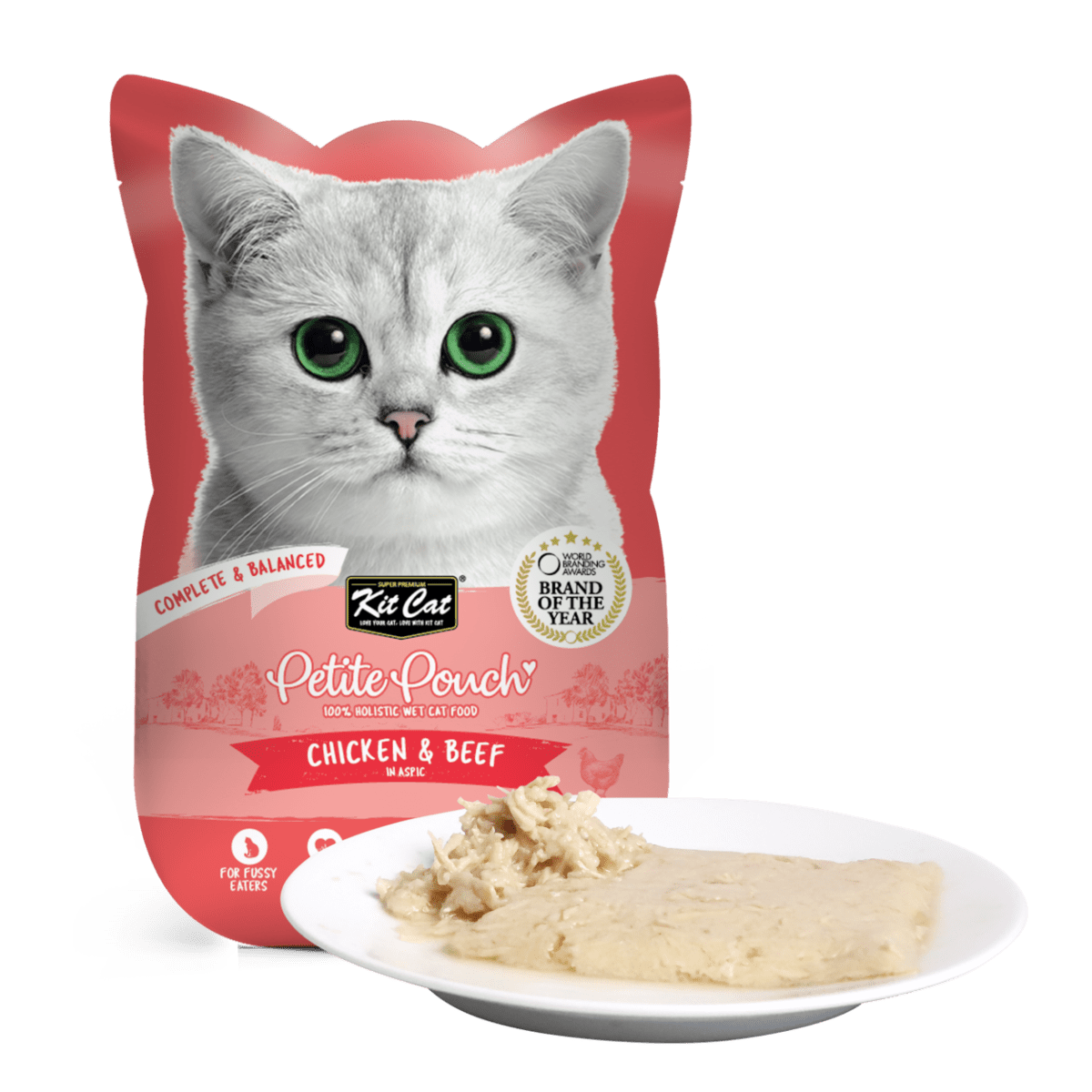 Hrana umeda pentru pisici 100% holistica, Kit Cat Petite Pouch, pui si vita, 24 plicuri x 70g