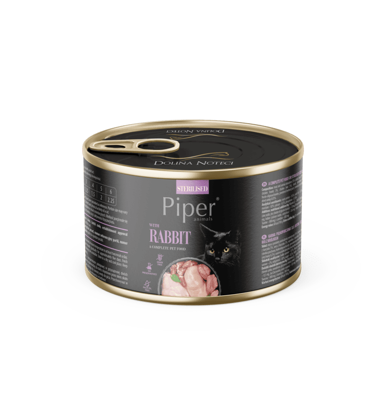Hrana umeda pentru pisici, Piper Cat Sterilised, carne de iepure, 185g
