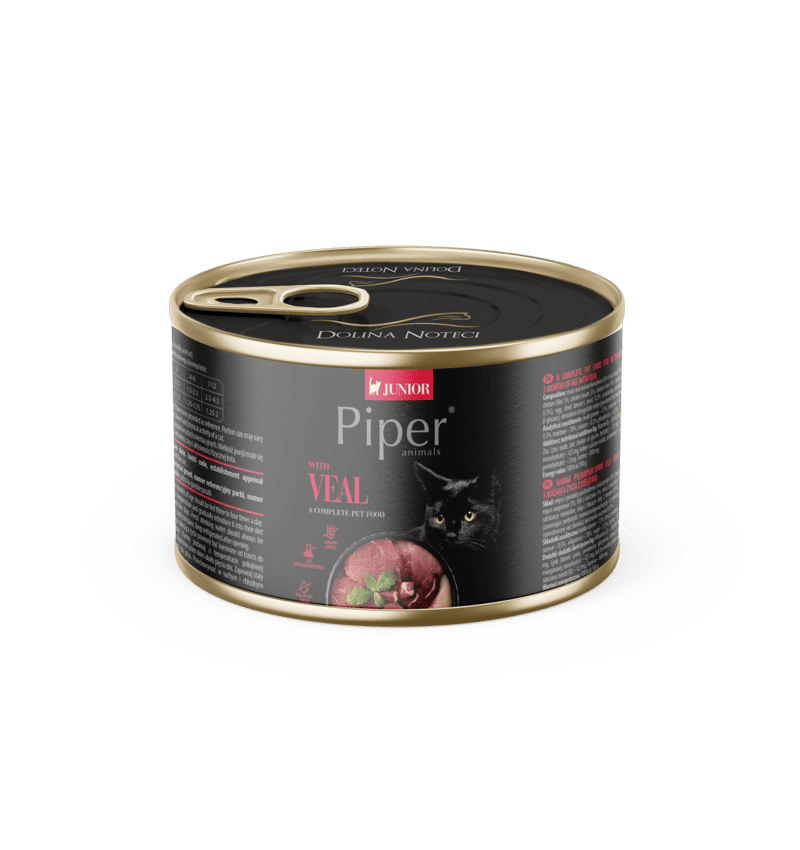 Hrana umeda pentru pisici junior PIPER CAT, vitel, conserva 185g
