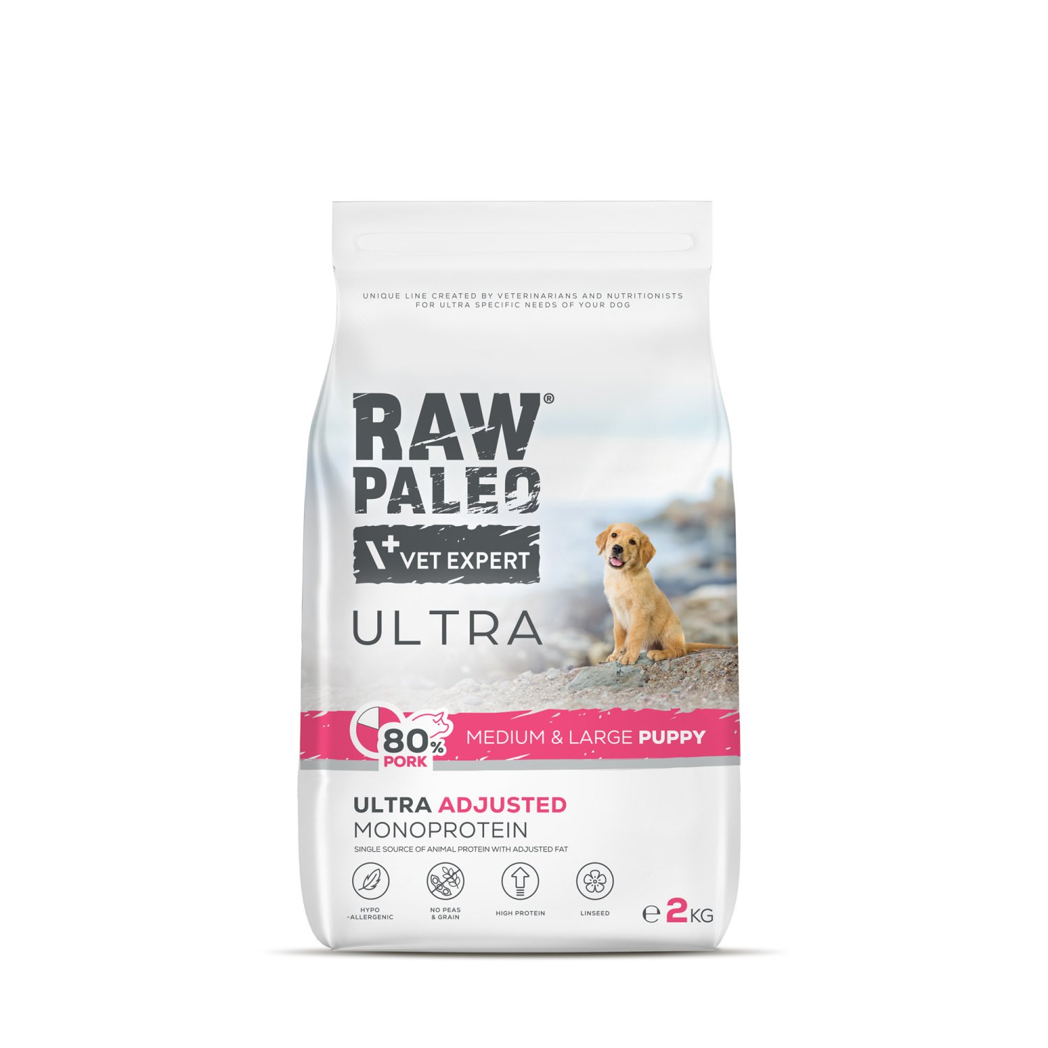 Hrană uscată pentru câini junior, Raw Paleo Ultra Pork, talie medie si mare, 2 kg