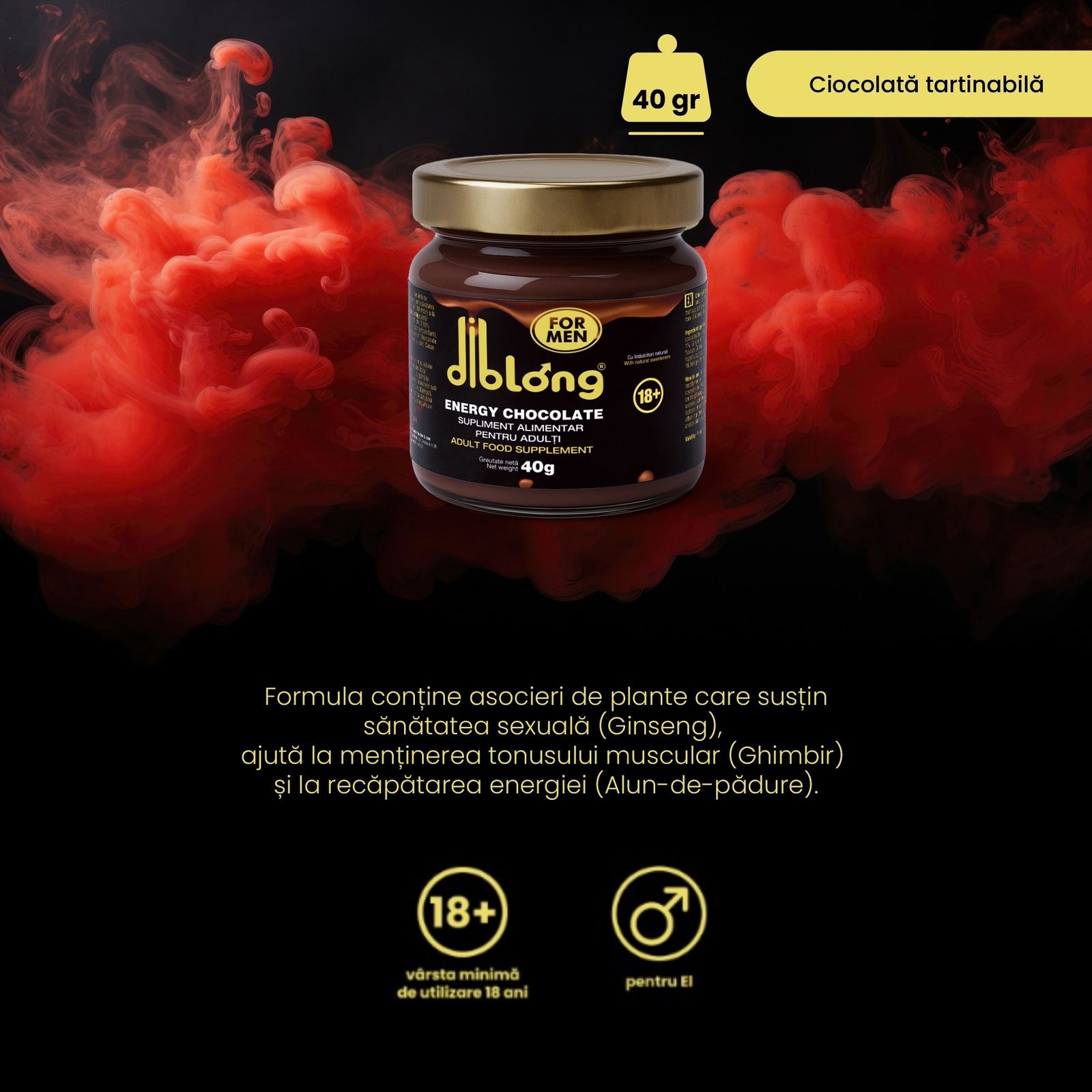 Diblong Energy Chocolate For Men, 40g – supliment alimentar pentru bărbați - imagine 5