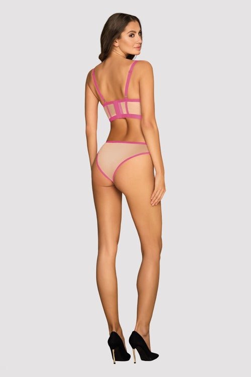 Set de lenjerie intimă Nudelia – compleu elegant cu bustiera și chiloți S/M, nude/roz - imagine 2