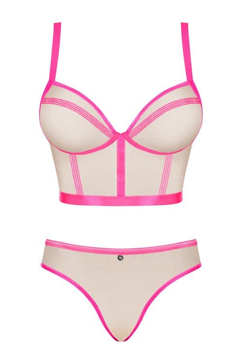 Set de lenjerie intimă Nudelia – compleu elegant cu bustiera și chiloți S/M, nude/roz - imagine 5