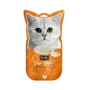 Recompense lichde pentru pisici Kit Cat Purr Puree Plus+ Skin & Coat , pui si ulei de peste, 4x15g
