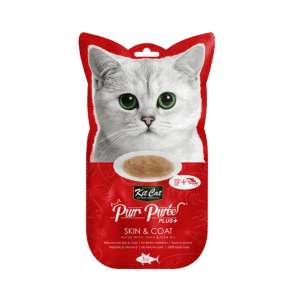 Recompense lichde pentru pisici Kit Cat Purr Puree Plus+ Skin & Coat , ton si ulei de peste, 4x15g
