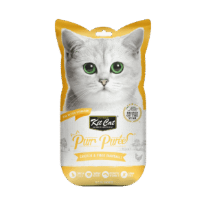 Recompense lichde pentru pisici Kit Cat Purr Puree, pui si fibre, Hairball, 4 x 15g