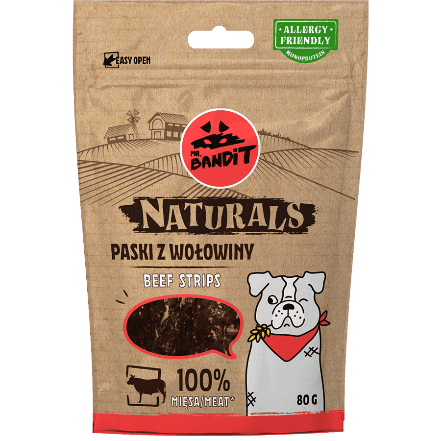 Recompense pentru caini Mr. Bandit Natural Stripes, vita, 80gr
