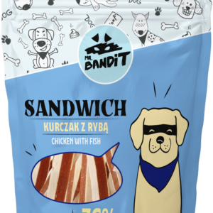 Recompense pentru caini Mr. Bandit SANDWICH, pui cu peste, 500g