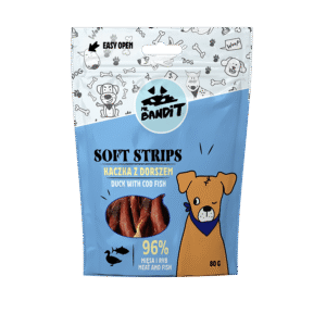 Recompense pentru caini Mr. Bandit SOFT STRIPS, rata si cod, 80 g