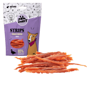 Recompense pentru caini Mr. Bandit STRIPS, rata, 80 g