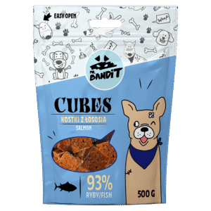 Recompense pentru caini Mr. Bandit, cuburi de somon, 500 g