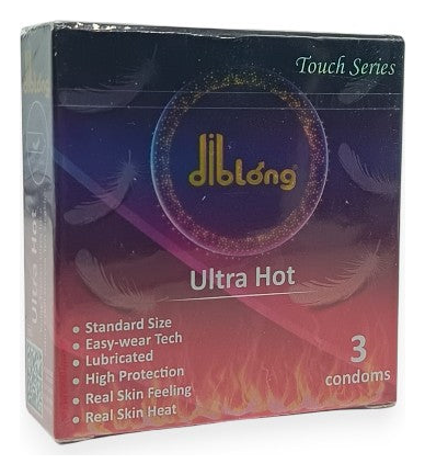 Prezervative subțiri DIBLONG Ultra Hot, cu efect de încălzire, lubrifiate, din latex, 52 ± 2 mm, 3 buc - imagine 3