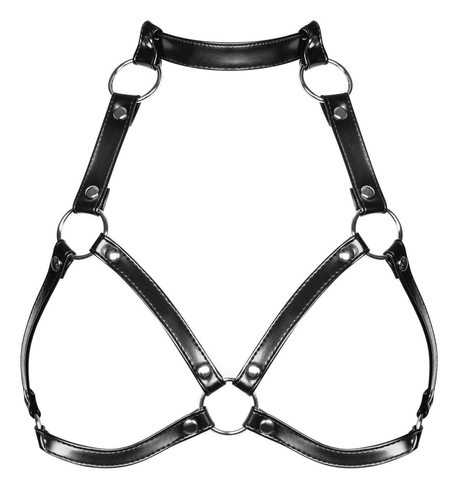 Accesoriu erotic Spicy Harness A740 Obsessive – ham provocator din vinil cu bretele reglabile si insertii metalice One Size (marime universala), negru - imagine 3