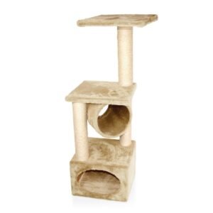 Ansamblu De Joaca Pentru Pisici Casuta cu Stalp Bej 35x35x109 cm
