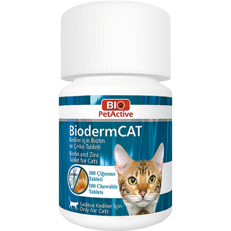 Bio PetActive Biodermcat, supliment pentru pisici: 100 tablete, biotină și zinc