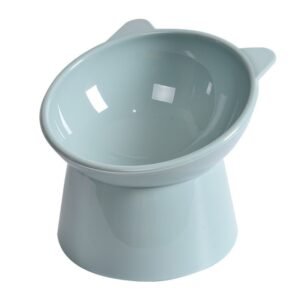 Bol din plastic, cu picior inalt, pentru pisici, albastru-gri, 13 x 11 xm