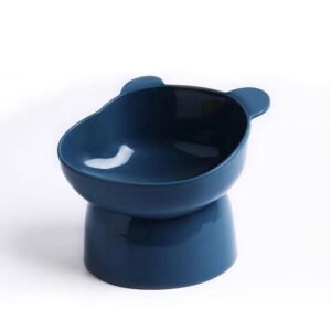 Bol din plastic, cu picior inalt, pentru pisici, albastru, cu urechi de urs, 12 x 11 xm