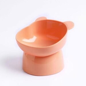 Bol din plastic, cu picior inalt, pentru pisici, roz, cu urechi de urs, 12 x 11 xm