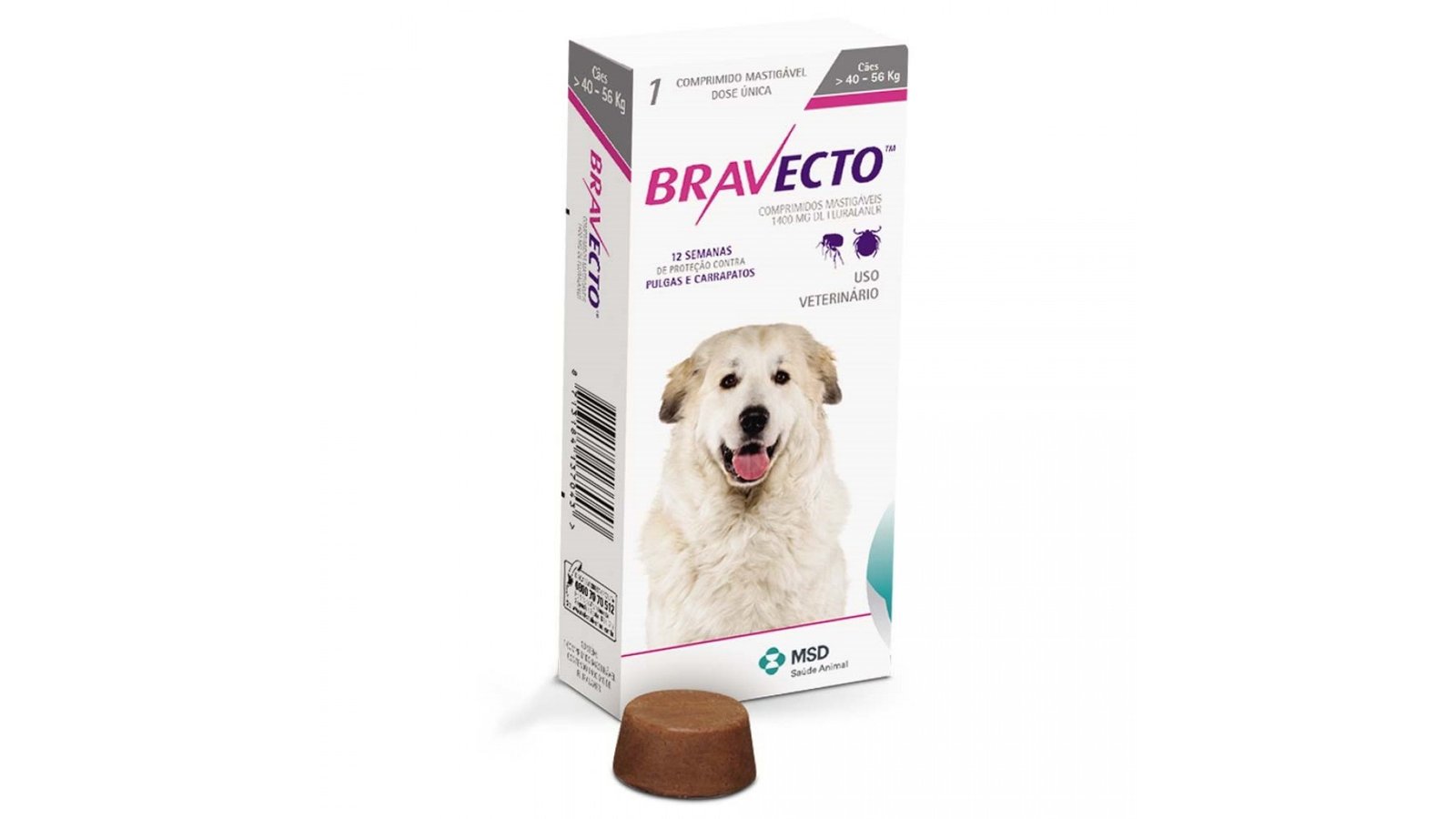Antiparazitar extern pentru caini intre 40-56 kg Bravecto, 1 tableta (1400 mg)
