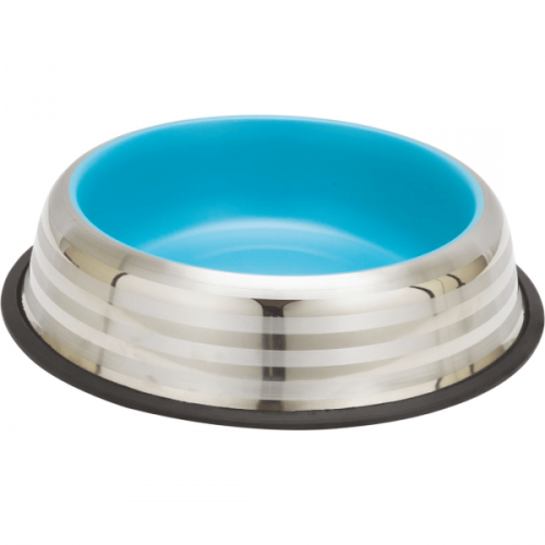 Castron din inox pentru pisici Enjoy Blue&Silver Stripes 470 ml