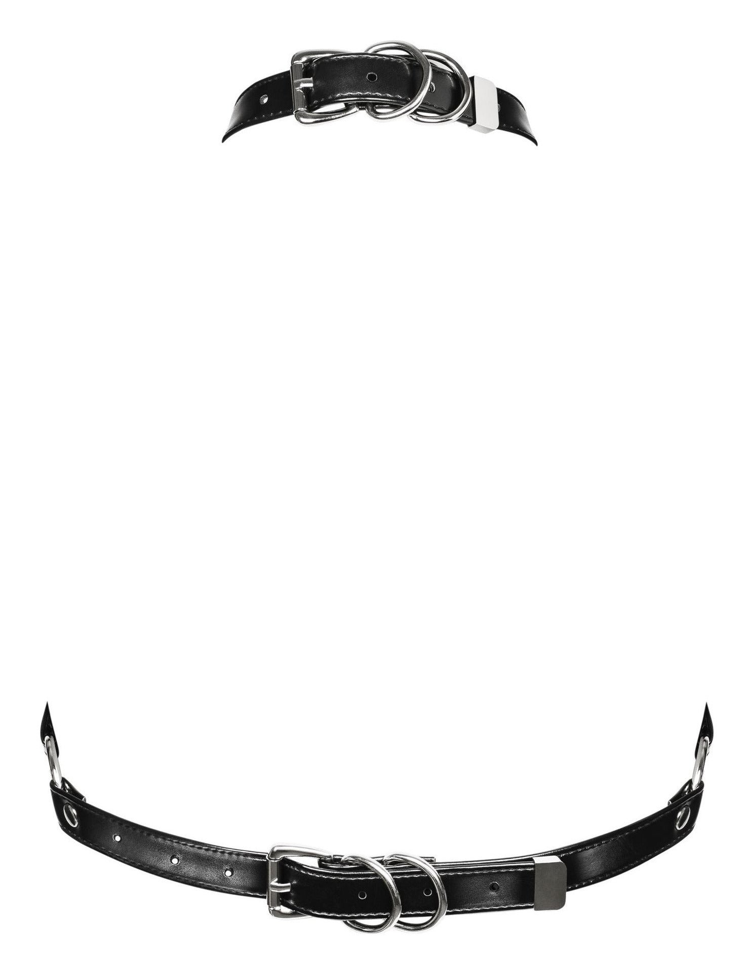 Accesoriu erotic Spicy Harness A740 Obsessive – ham provocator din vinil cu bretele reglabile si insertii metalice One Size (marime universala), negru - imagine 4