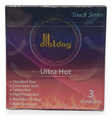 Prezervative subțiri DIBLONG Ultra Hot, cu efect de încălzire, lubrifiate, din latex, 52 ± 2 mm, 3 buc - imagine 2