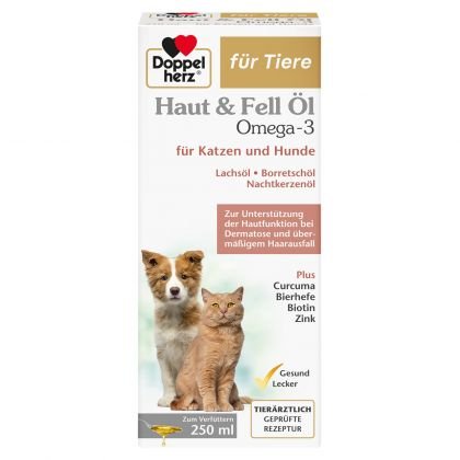 Supliment pentru piele si blana, caini si pisici, Doppelherz Pets, Ulei Omega-3, 250 ml