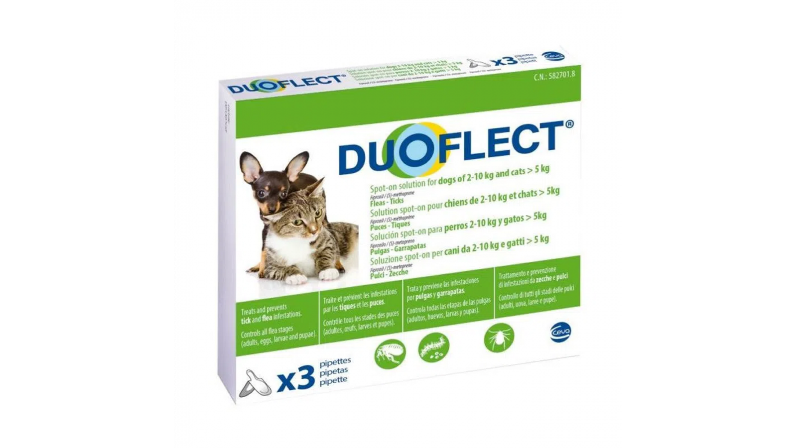 Antiparazitar extern pentru pisici peste 5 kg si caini intre 2-10 kg Douflect, 3 pipete