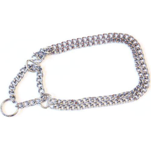 Zgarda metalica de forta din lant dublu, argintie, pentru caini de talie mare, 2 cm x 30 cm
